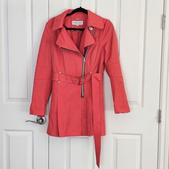 Black Rivet Belted Rain Trench Zip Coat Watermelon Size M - Picture 15 of 15